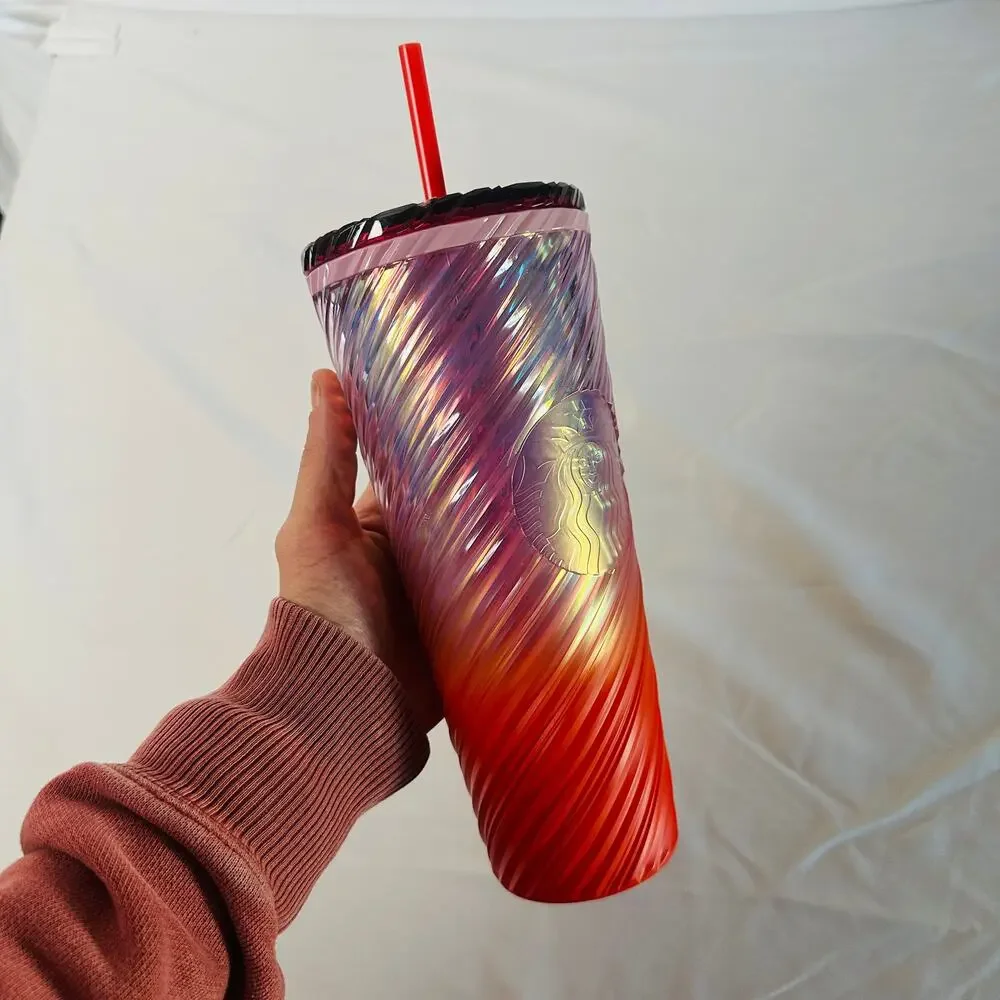 NWT Starbucks 24oz Sunrise Swirl Cold Cup Tumbler (CHIPPED LID)
